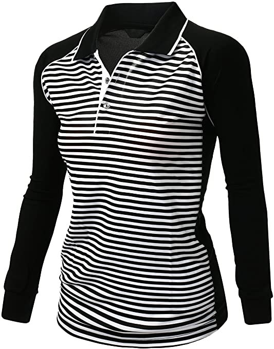 Womens Xpril 2 Tone Striped Coolon Golf Polo Shirts