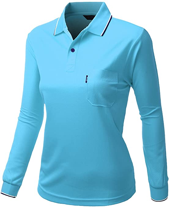 Xpril Womens Basic Collar Pocket Point Long Sleeve Golf Polo Shirts