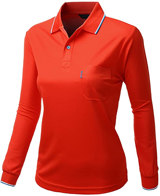 Xpril Womens Basic Collar Pocket Point Long Sleeve Golf Polo Shirts