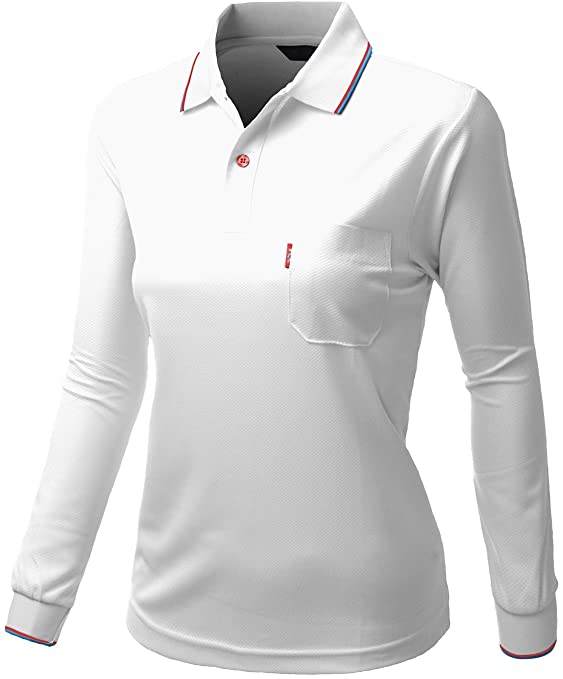 Xpril Womens Basic Collar Pocket Point Long Sleeve Golf Polo Shirts