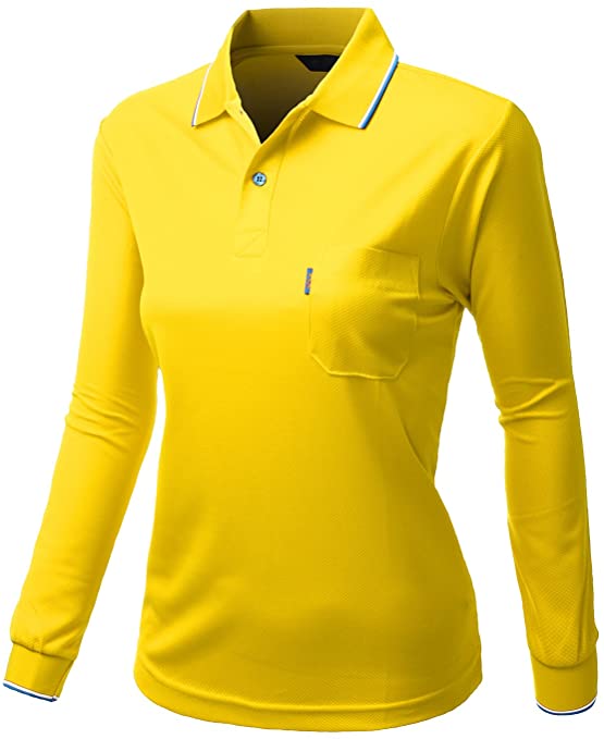Xpril Womens Basic Collar Pocket Point Long Sleeve Golf Polo Shirts