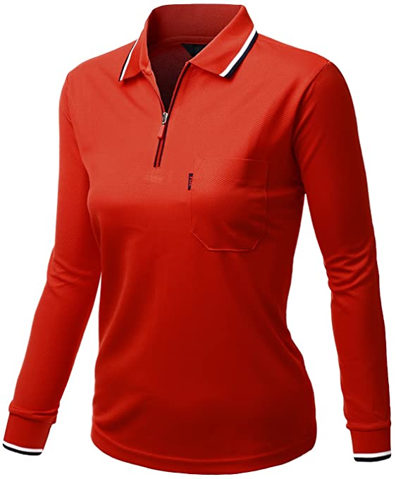 Xpril Womens Basic Style Front Zipper Collar Golf Polo Shirts