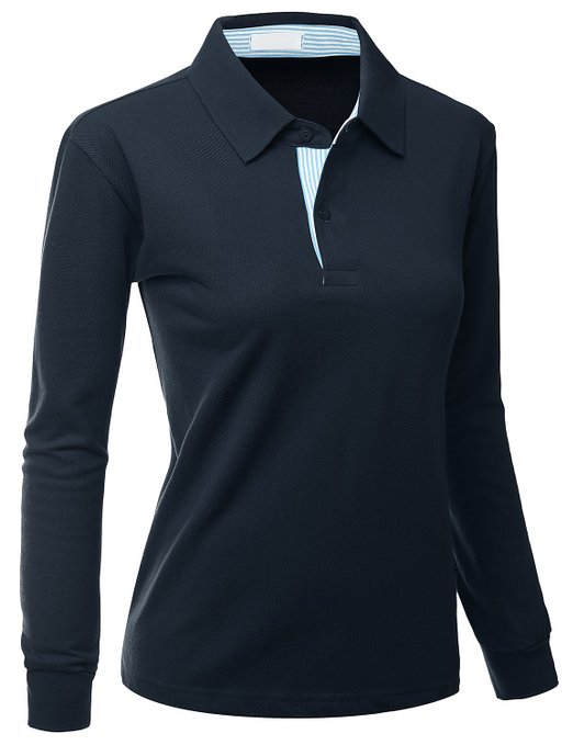 Xpril Casual Basic Sporty Long Sleeve Collar Golf Polo Shirts