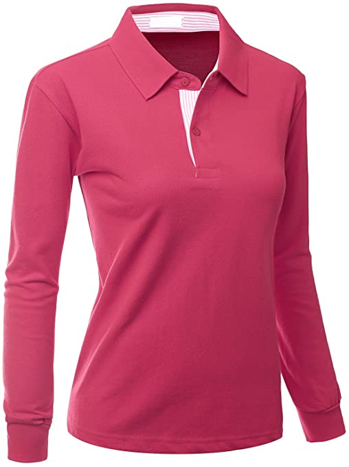 Xpril Womens Casual Basic Sporty Collar Long Sleeve Golf Polo Shirts