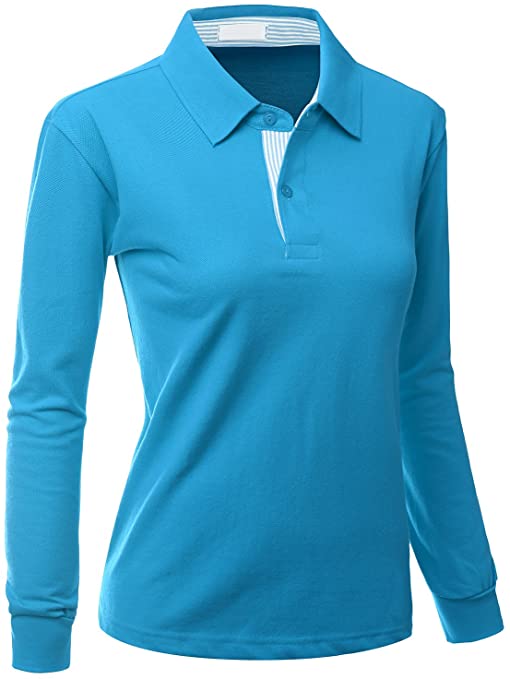 Xpril Womens Casual Basic Sporty Collar Long Sleeve Golf Polo Shirts