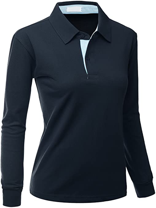 Xpril Womens Casual Basic Sporty Collar Long Sleeve Golf Polo Shirts