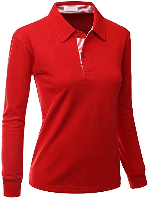 Xpril Womens Casual Basic Sporty Collar Long Sleeve Golf Polo Shirts