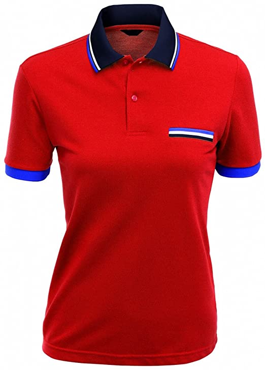 Xpril Womens Color Effect Collar Golf Polo Shirts