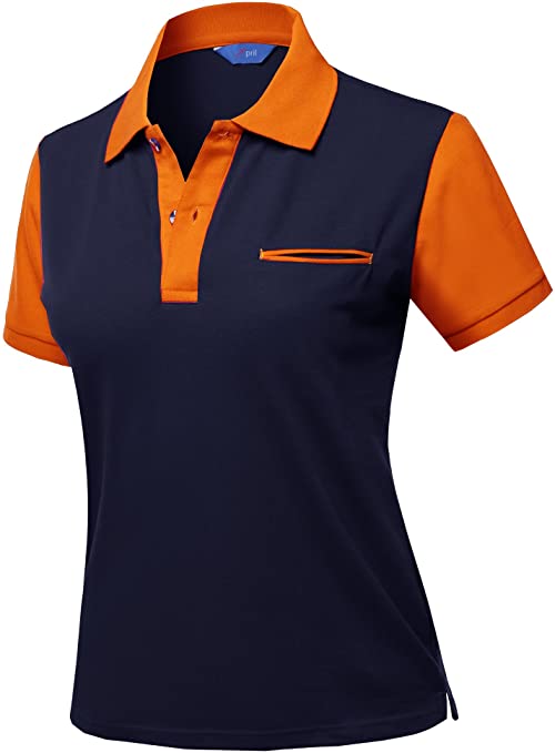 Xpril Womens Color Effect Collar Golf Polo Shirts