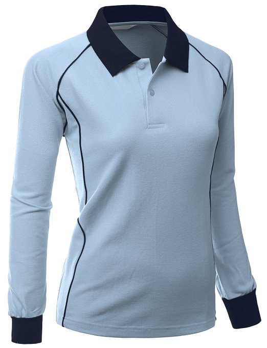Womens Xpril Comfortable Fabric Sporty Piping Long Sleeve Collar Golf Polo Shirts