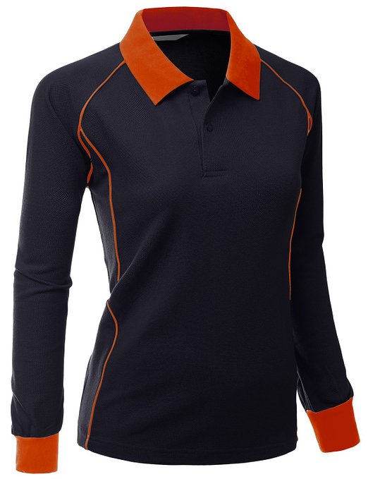 Xpril Comfortable Fabric Sporty Piping Long Sleeve Collar Golf Polo Shirts