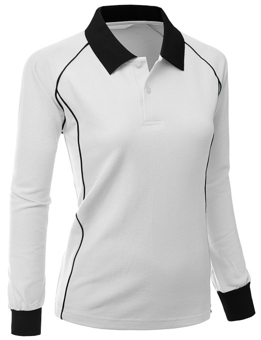 Xpril Womens Comfortable Fabric Sporty Piping Long Sleeve Collar Golf Shirts