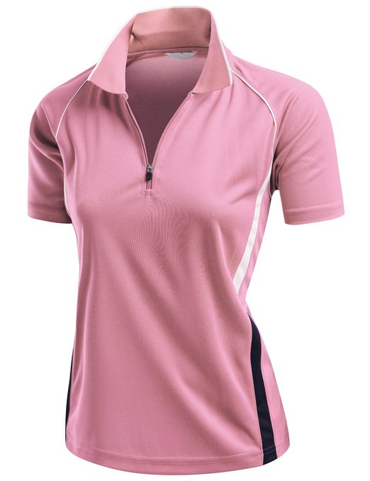Xpril Womens Coolmax 2 Tone Collar Short Sleeve Zipper Polo Shirts