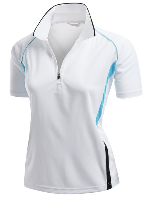 Xpril Womens Coolmax 2 Tone Collar Zipper Golf Polo Shirts