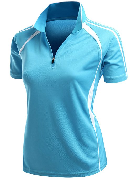 Womens Coolmax 2 Tone Collar Zipup Golf Polo Shirts