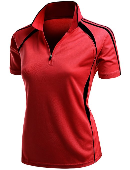 Xpril Womens Coolmax 2 Tone Collar Zipup Polo Shirts
