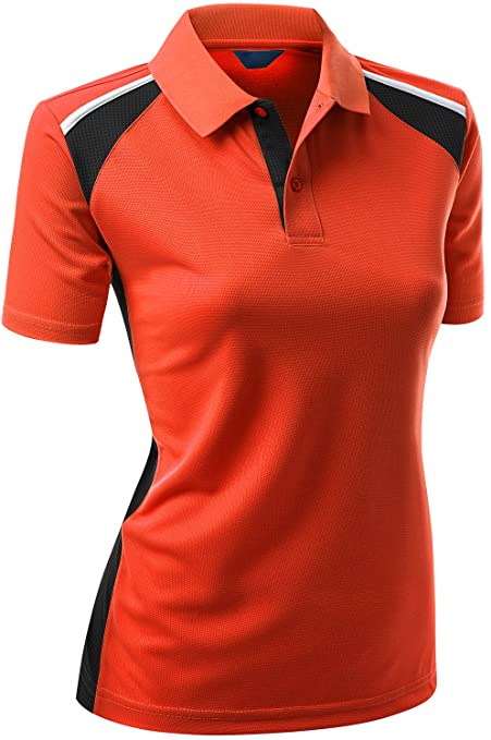 Xpril Womens Coolmax Fabric 2 Tone Color Golf Polo Shirts