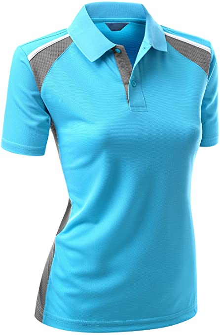 Xpril Womens Coolmax Fabric 2 Tone Color Golf Polo Shirts