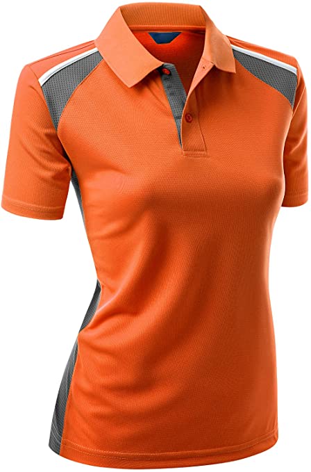 Xpril Womens Coolmax Fabric 2 Tone Color Golf Polo Shirts