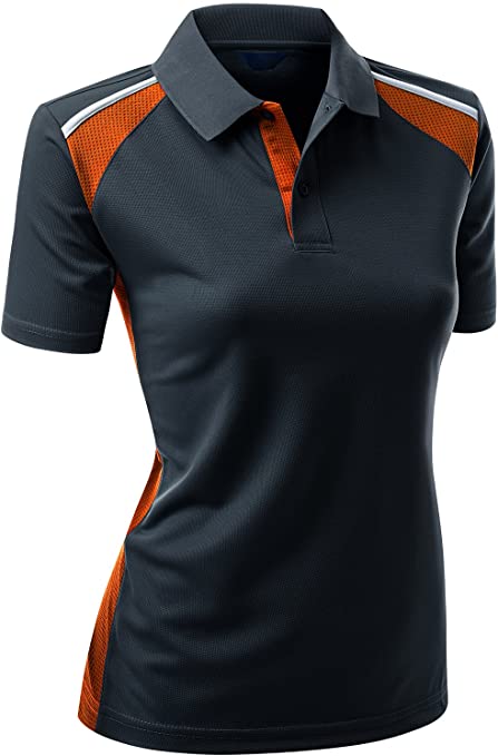 Xpril Womens Coolmax Fabric 2 Tone Color Golf Polo Shirts