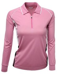 Xpril Womens Coolon Fabric Zip Up Point Long Sleeve 2 Tone Collar Golf Shirts