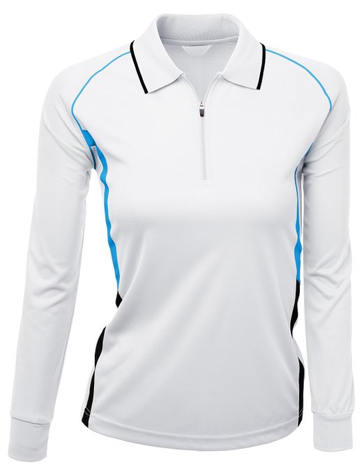 Womens Xpril Coolon Fabric Zip Up Point Long Sleeve 2 Tone Collar Golf Polo Shirts