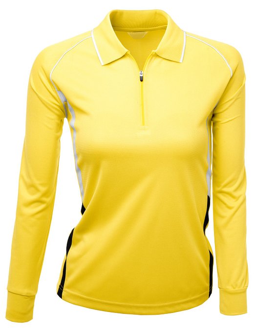 Xpril Coolon Fabric Zip Up Point Long Sleeve 2 Tone Collar Golf Polo Shirts