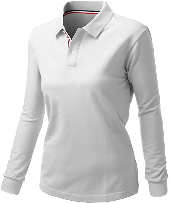 Womens Xpril Cotton 2 Tone Collar Long Sleeve Golf Polo Shirts