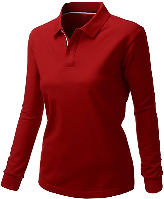 Xpril Womens Cotton 2 Tone Collar Long Sleeve Golf Polo Shirts