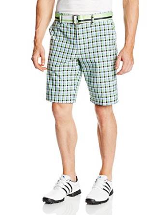 Mens Izod Flat Front Straight Plaid Belted Golf Shorts