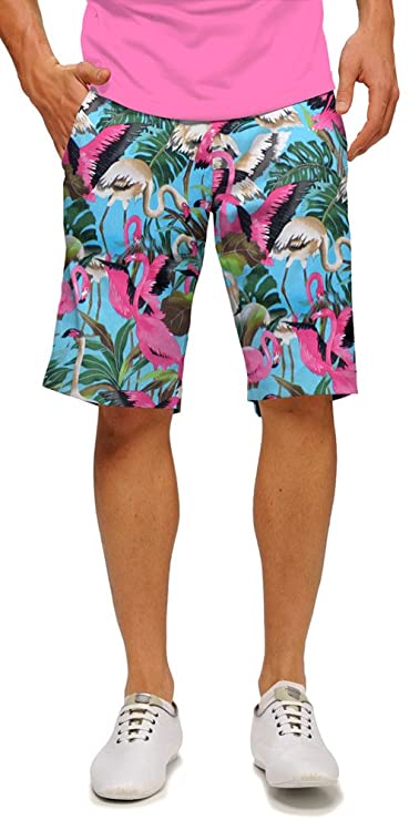 Mens Loudmouth Fun Floral Tropical Pink Flamingos Golf Shorts