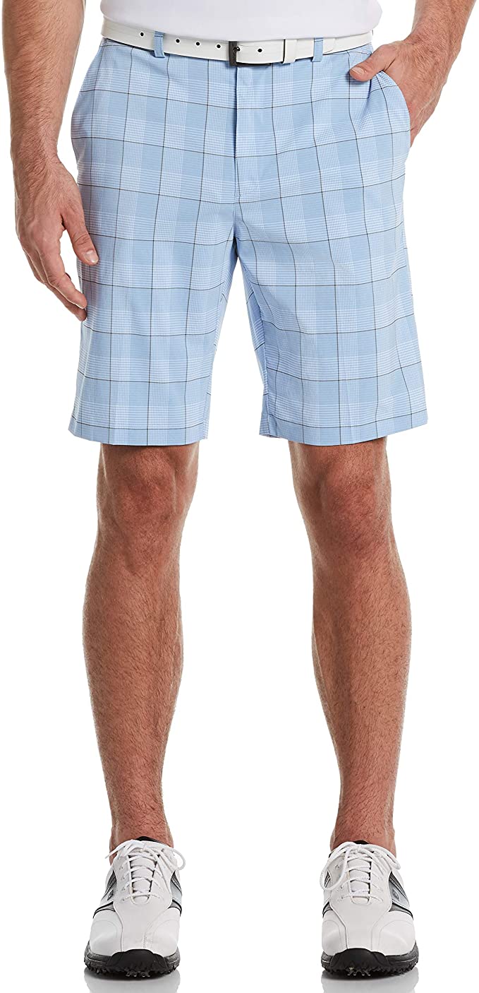 Mens PGA Tour Flat Front Plaid Golf Shorts