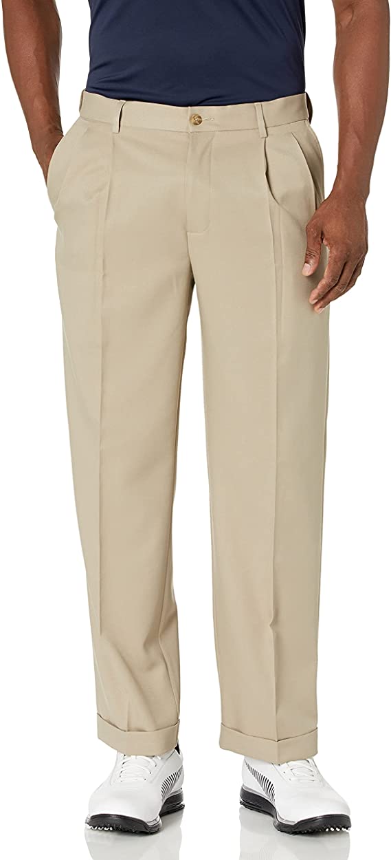 PGA Tour Mens Double Pleated Expandable Waistband Golf Pants