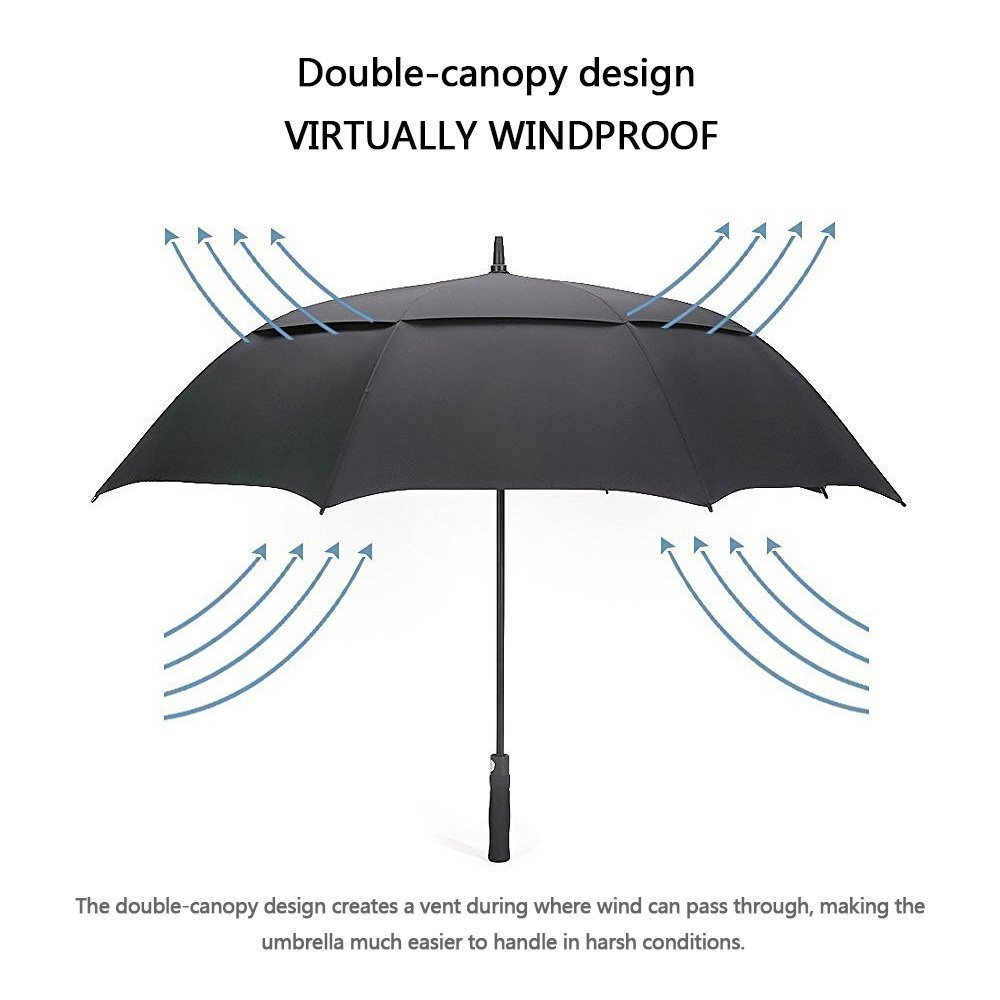 FiskTool Automatic Open Extra Large Oversize Vented Double Canopy Windproof Waterproof Golf Umbrellas