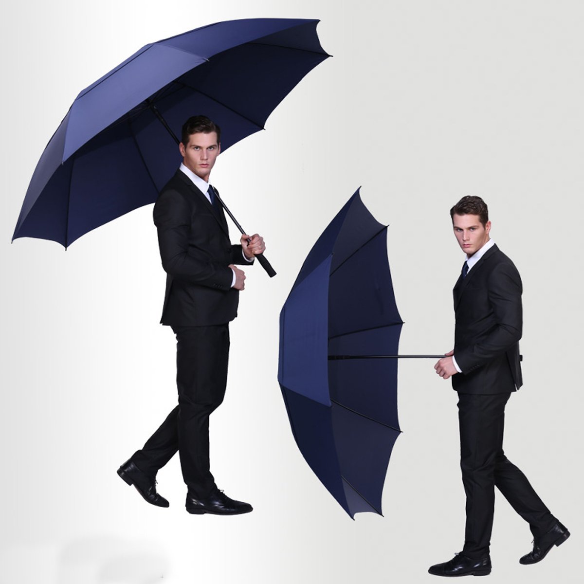 FiskTool Automatic Open Extra Large Oversize Vented Double Canopy Windproof Waterproof Golf Umbrellas
