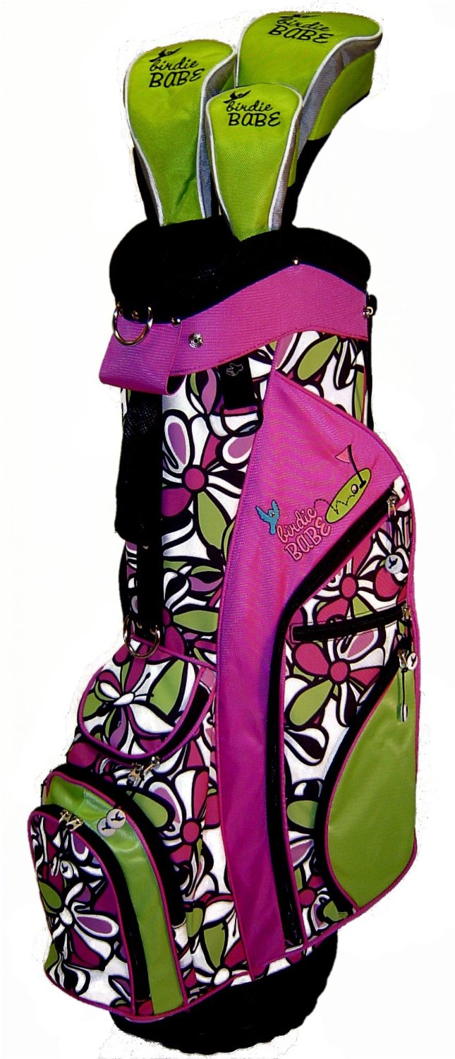 Womens Birdie Babe Pink Flowered Golf Hybrid Cart Bags with Headcovers