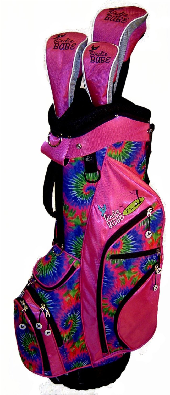 Womens Birdie Babe Pink Tie Dye Golf Hybrid Cart Bags with Headcovers