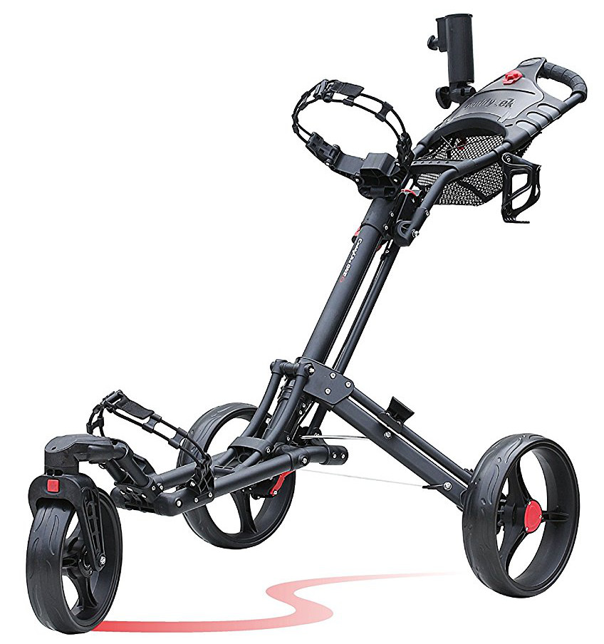 CaddyTek One-Click Folding 3 Wheel Golf Push Carts with Swivel Front Wheel