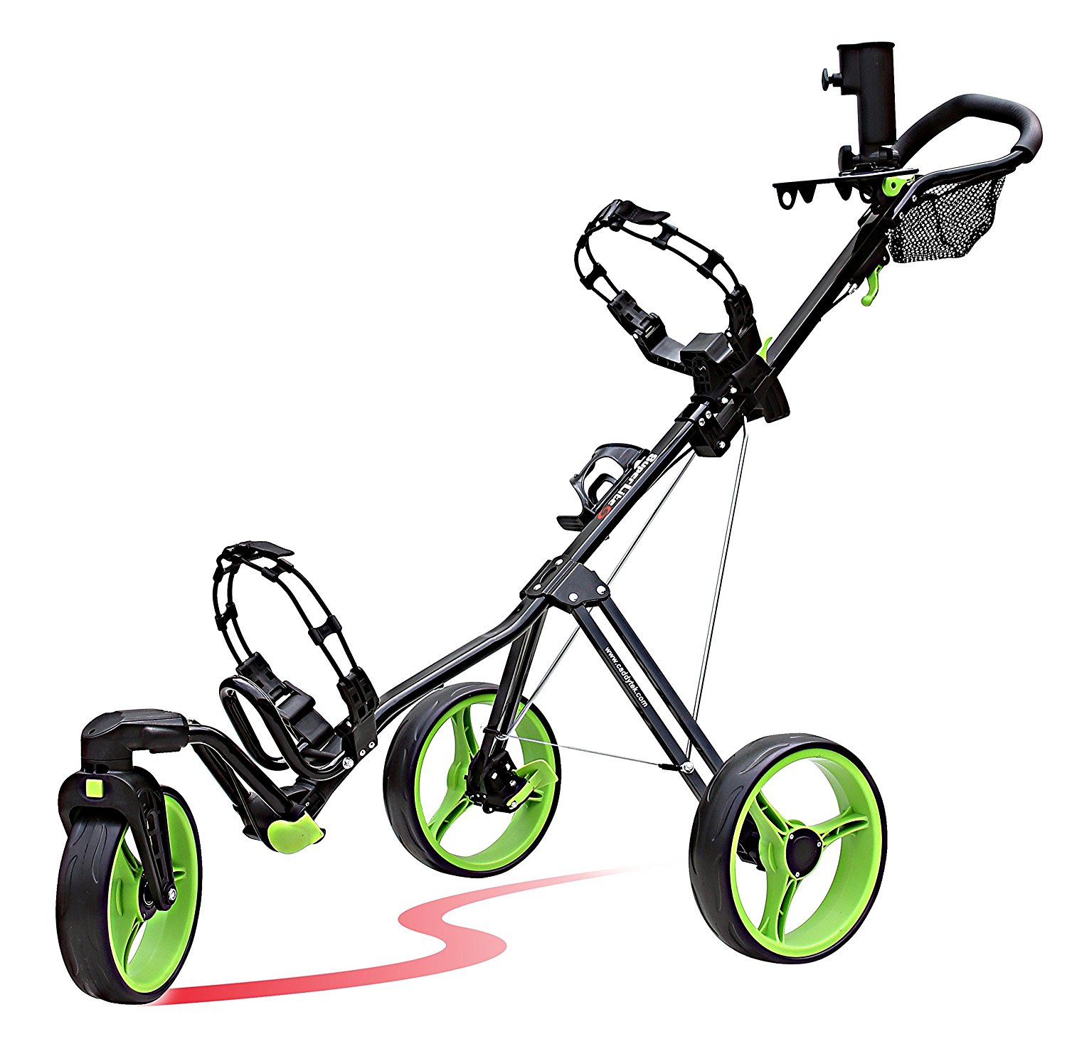 CaddyTek SuperLite Deluxe 3 Wheel Golf Push Carts With Swivel Front Wheel