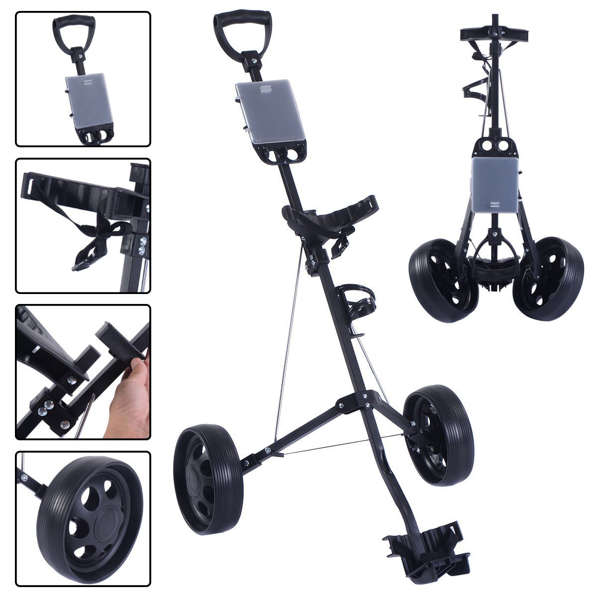 Tangkula Foldable 2 Wheel Golf Push Pull Trolley Carts