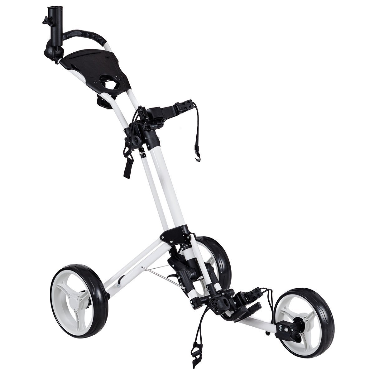 Tangkula Folding 3 Wheel Golf Push Pull Carts with Umbrella, Scorecard and Drinks Holder