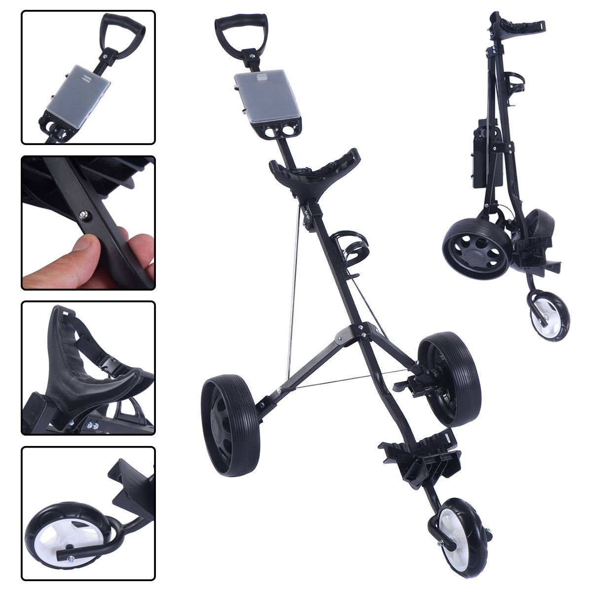 Tangkula Folding 3 Wheel Swivel Golf Push Pull Trolley Carts