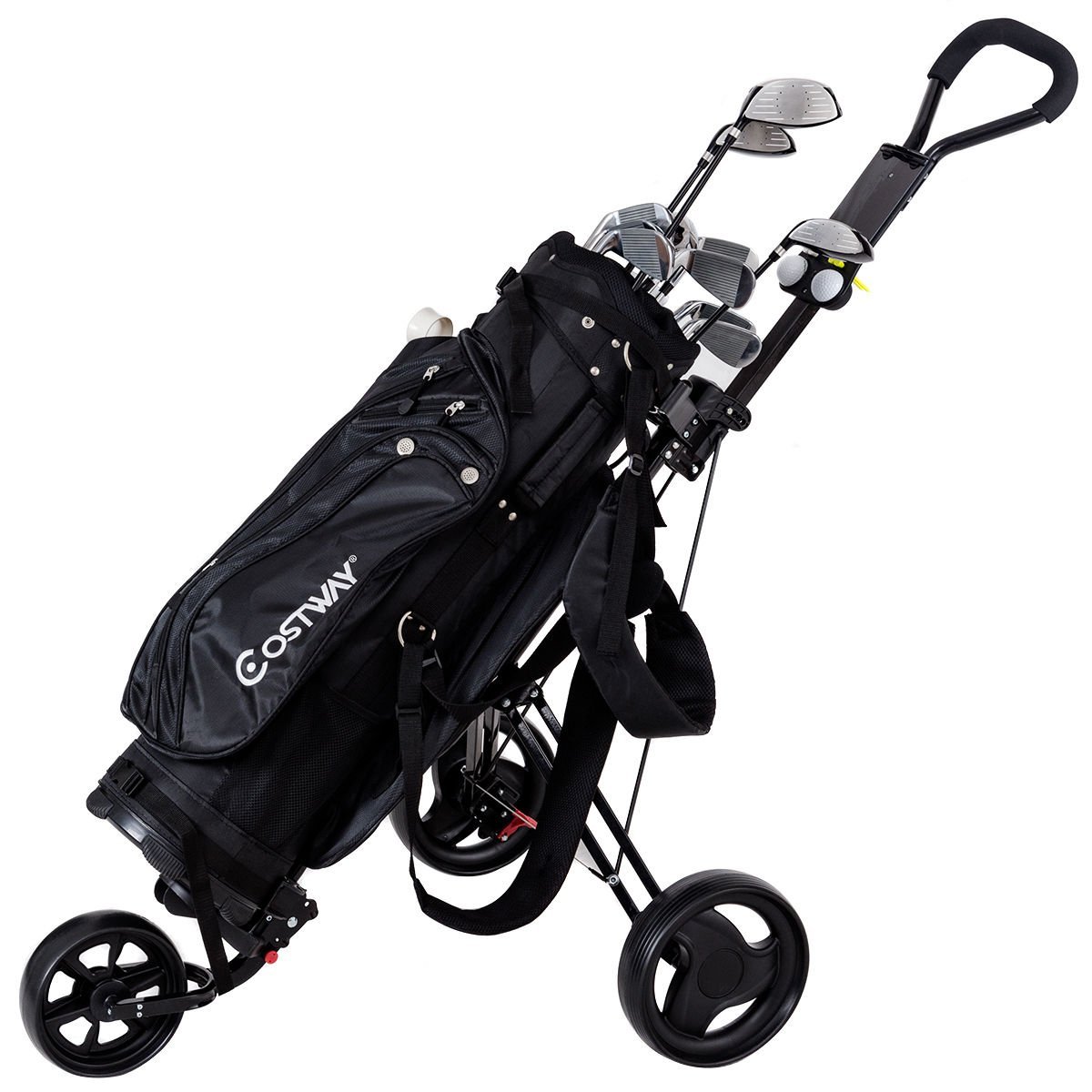 Tangkula Lightweight Foldable 3 Wheel Golf Club Push Pull Trolley Carts