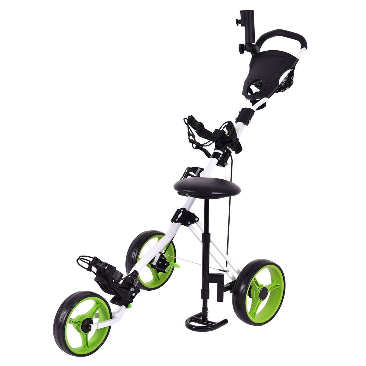 Tangkula Swivel 3 Wheel Push Pull Golf Trolley Cart with Seat