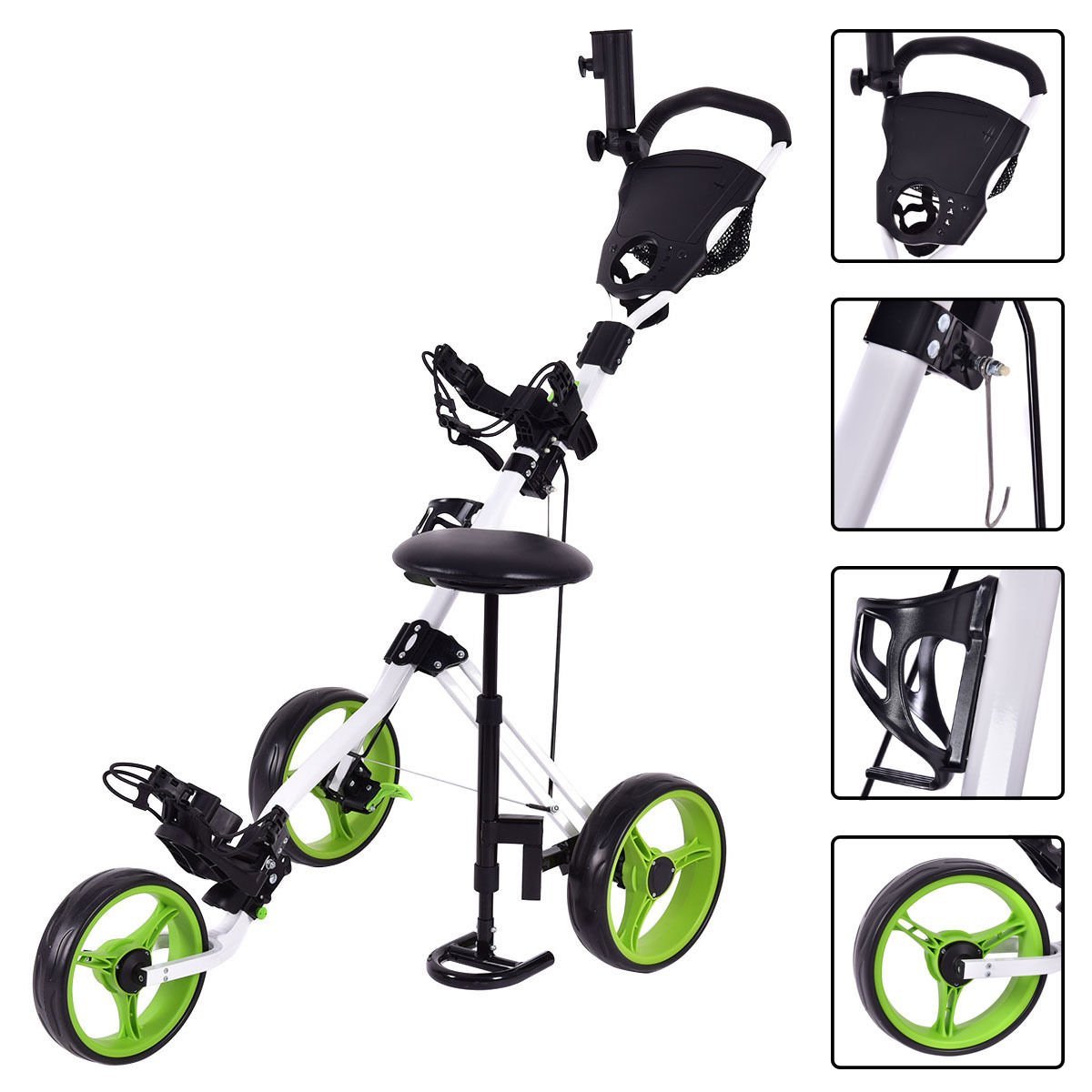 Tangkula Swivel 3 Wheel Push Pull Golf Trolley Carts with Seat