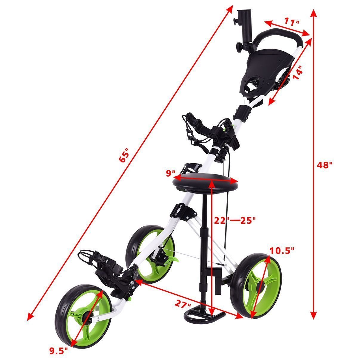 Tangkula Swivel 3 Wheel Push Pull Golf Trolley Carts with Seat