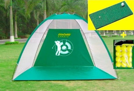 EliteCaddy 3-in-1 Golf Practice Net Hitting Cage and Driving Mat Training Aids