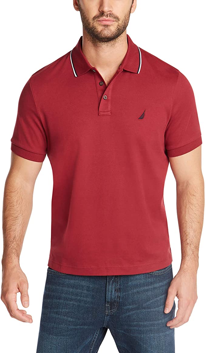 Nautica Mens Classic Fit Dual Tipped Collar Golf Polo Shirts