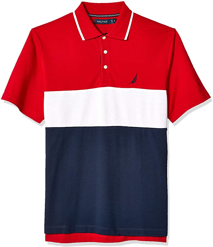 Nautica Mens Cotton Pique Colorblock Golf Polo Shirts