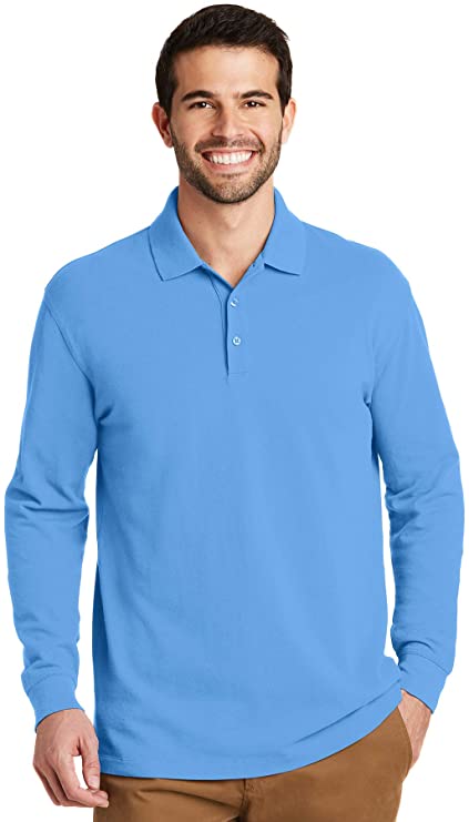 Port Authority Mens EZCotton Long Sleeve Golf Polo Shirts